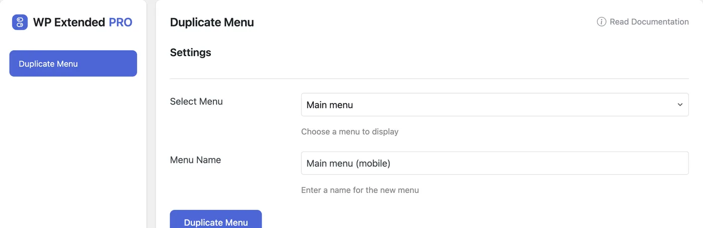 Duplicate Menu in WP Extended, copying Main menu as Main menu (mobile)